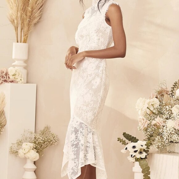 NWT Lulus Take this Dance White Lace Sleeveless Mock Neck Midi Dress​ - Picture 3 of 11
